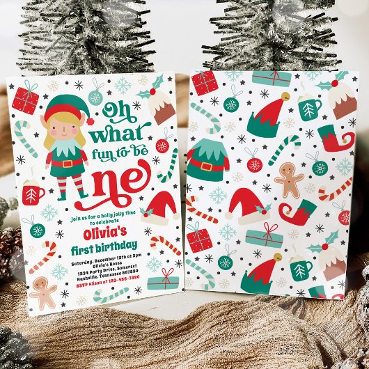 Oh wat een leuk elf kerst 1e verjaardagsfeest kaart