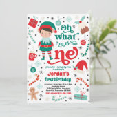 Oh wat een leuk elf kerst 1e verjaardagsfeest kaart (Staand voorkant)