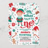 Oh wat een leuk elf kerst 1e verjaardagsfeest kaart (Voorkant / Achterkant)