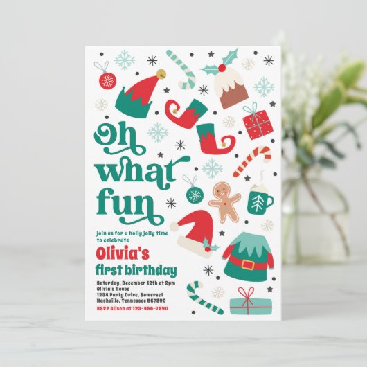 Oh wat een leuk elf kerstfeestje kaart (Staand voorkant)