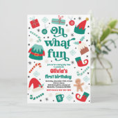 Oh wat een leuk elf kerstfeestje kaart (Staand voorkant)