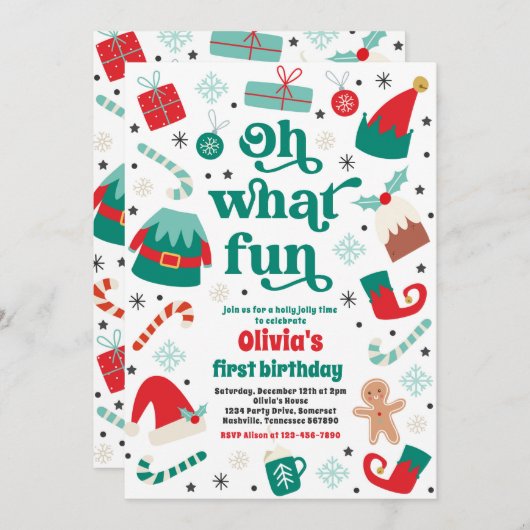 Oh wat een leuk elf kerstfeestje kaart (Voorkant / Achterkant)