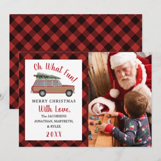 Oh wat een leuk houten wagen plaid kerst foto feestdagenkaart (Voorkant / Achterkant)
