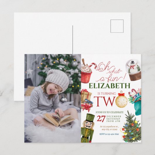 Oh wat een leuk kerst 2e verjaardagsfoto briefkaart (Voorkant / Achterkant)