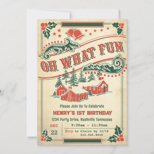 Oh wat een leuk kerst retro verjaardagsfeestje kaart (Voorkant)