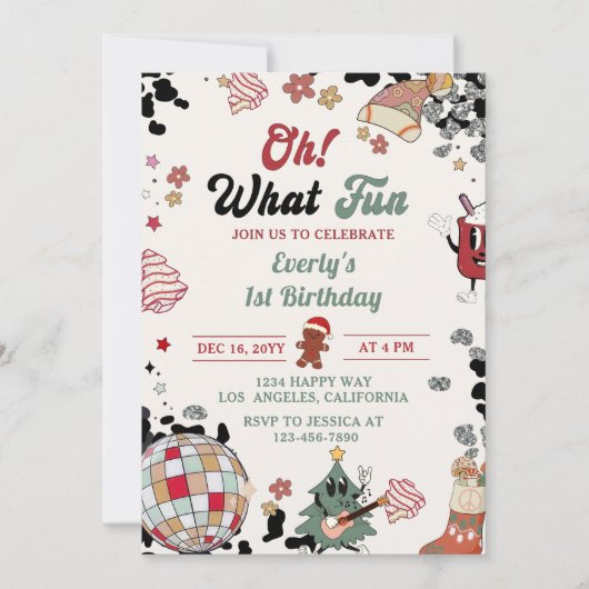 Oh wat een leuk kerstdiscobal verjaardagsfeestje kaart (Voorkant)