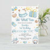 Oh wat een leuk kerstkabouters verjaardagsfeestje kaart (Staand voorkant)