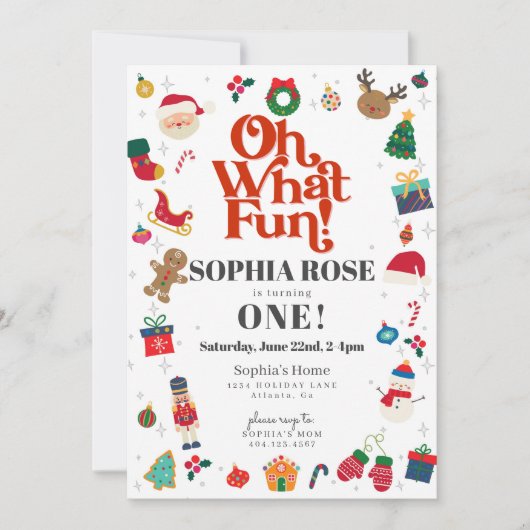 Oh wat een leuk kerstwinter eerste verjaardagsfees kaart (Voorkant)