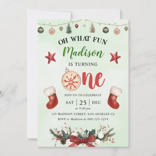 Oh wat een leuk kerstwinter eerste verjaardagsfees kaart (Voorkant)