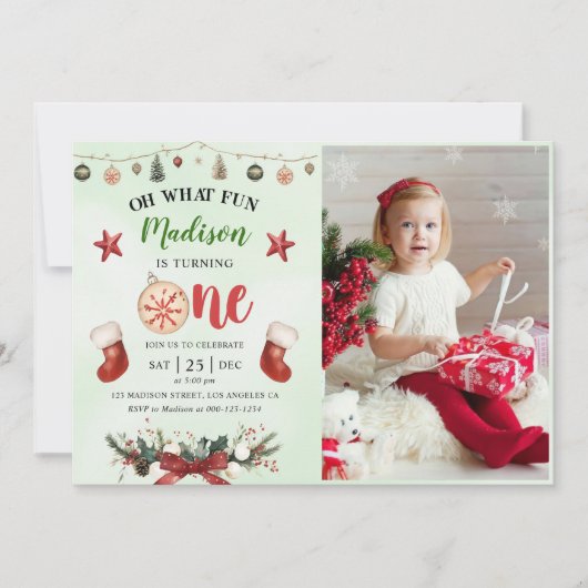 Oh wat een leuk kerstwinter eerste verjaardagsfees kaart (Voorkant)