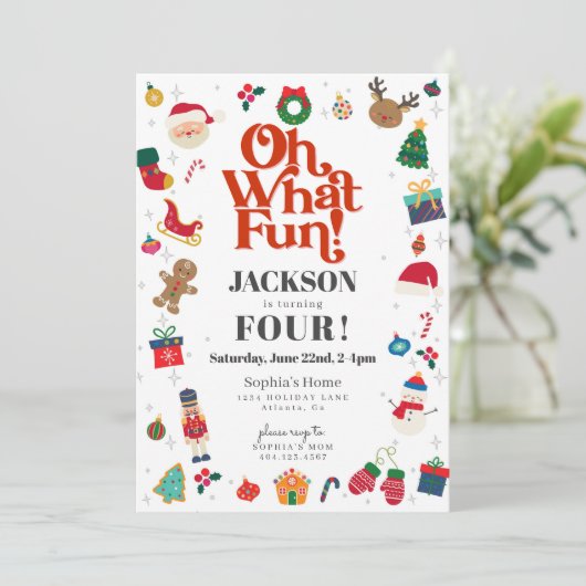 Oh wat een leuk kerstwinter verjaardagsfeest kaart (Staand voorkant)