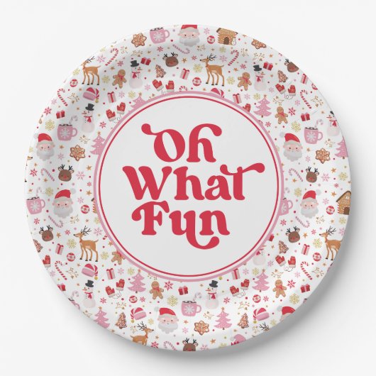 Oh wat een leuk rood roze kerstfeestje papieren bordje (Voorkant)