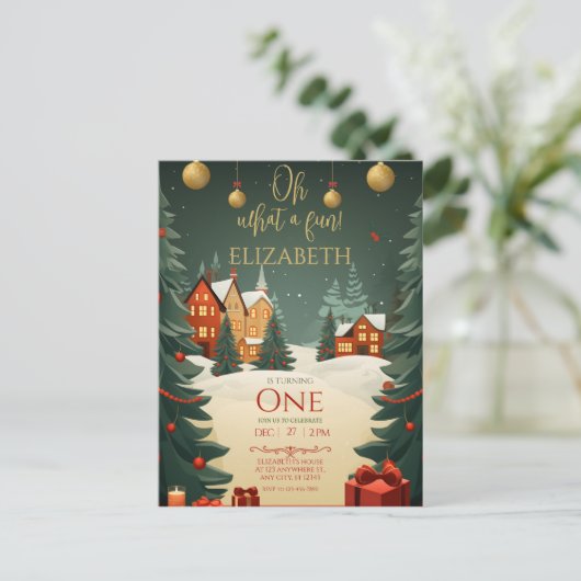 Oh wat een leuke 1e verjaardag met Kerstmis Briefkaart (Staand voorkant)