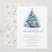 Oh wat een leuke blauwe feestelijke vakantie diner kaart (Voorkant / Achterkant)