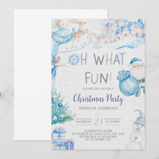 Oh wat een leuke blauwe kerstfeest uitnodiging (Voorkant / Achterkant)