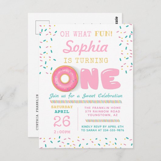 Oh Wat Een Leuke Donut Eerste Verjaardagsfeestje Briefkaart (Voorkant / Achterkant)