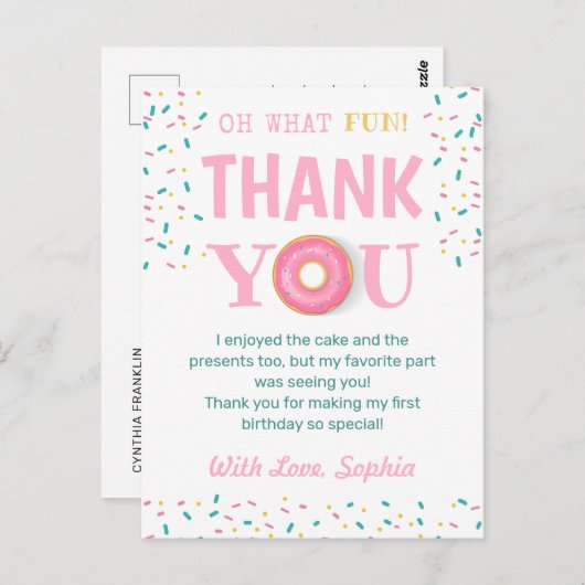Oh Wat Een Leuke Donut Verjaardagsfeest Bedankt Briefkaart (Voorkant / Achterkant)