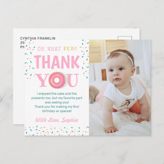 Oh Wat Een Leuke Donut Verjaardagsfeest Foto Dank  Briefkaart (Voorkant / Achterkant)