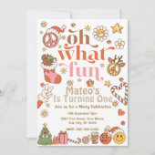 Oh wat een leuke eerste verjaardag Groovy uitnodig Kaart (Voorkant)