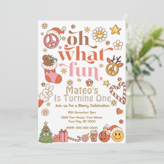 Oh wat een leuke eerste verjaardag Groovy uitnodig Kaart (Staand voorkant)