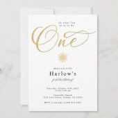 Oh wat een leuke gouden sneeuwvlok 1e verjaardag u aankondiging (Voorkant)