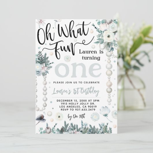 Oh wat een leuke kerst 1e verjaardag uitnodiging (Staand voorkant)