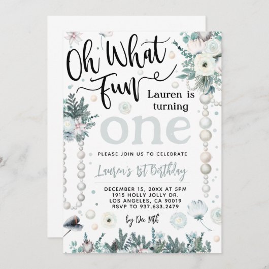 Oh wat een leuke kerst 1e verjaardag uitnodiging (Voorkant / Achterkant)