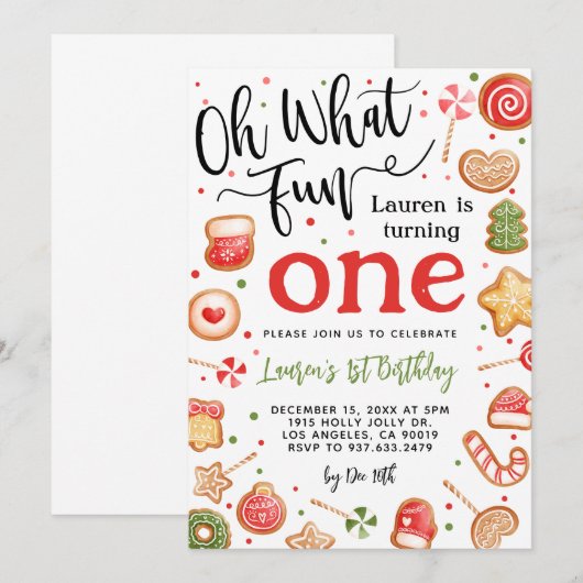Oh wat een leuke kerst 1e verjaardag uitnodiging (Voorkant / Achterkant)