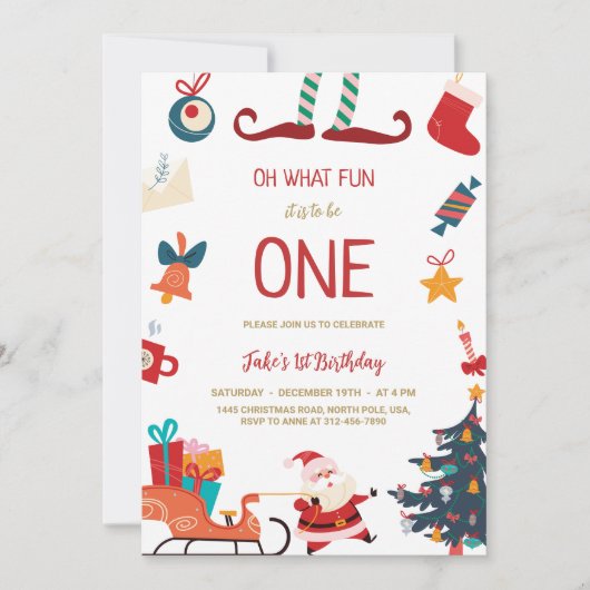 Oh wat een leuke kerst 1e verjaardag uitnodiging (Voorkant)