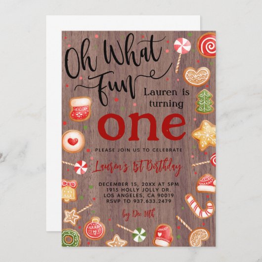 Oh wat een leuke kerst 1e verjaardag uitnodiging (Voorkant / Achterkant)