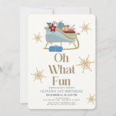 Oh wat een leuke kerst blauwe slee 1e verjaardag kaart (Voorkant)