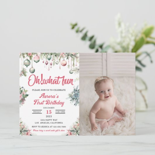 Oh wat een leuke kerst bloemen verjaardag foto kaart (Staand voorkant)