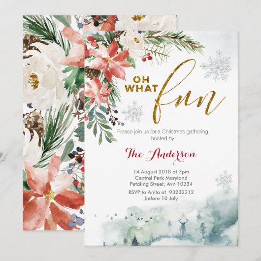 Oh wat een leuke kerst bloemenuitnodiging kaart (Voorkant / Achterkant)