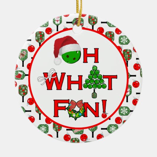 Oh wat een leuke kerst pickleball peddels keramisch ornament (Voorkant)