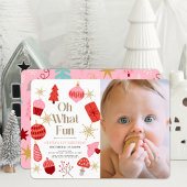 Oh wat een leuke kerst roze 1e verjaardag foto kaart