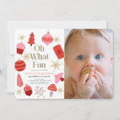 Oh wat een leuke kerst roze 1e verjaardag foto kaart (Voorkant)