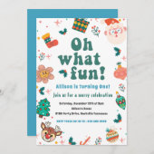 Oh wat een leuke kerst verjaardagsfeestje uitnodig kaart (Voorkant / Achterkant)