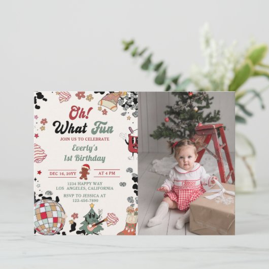 Oh Wat een leuke kerstdiscobal Verjaardag Foto Kaart (Staand voorkant)