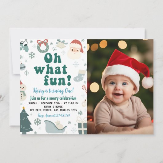 Oh wat een leuke kerstman eerste verjaardag kaart (Voorkant)