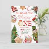 Oh wat een leuke kerstwinter eerste verjaardag kaart (Staand voorkant)