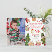 Oh wat een leuke kerstwinter eerste verjaardag kaart (Staand voorkant)