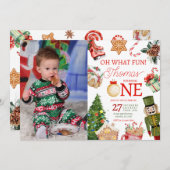 Oh wat een leuke kerstwinter eerste verjaardag kaart (Voorkant / Achterkant)