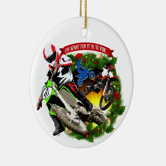 Oh Wat een leuke motorcross Kerstmis Keramisch Ornament (Rechts)