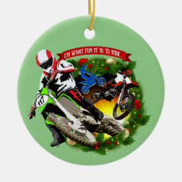 Oh Wat een leuke motorcross Kerstmis Keramisch Ornament