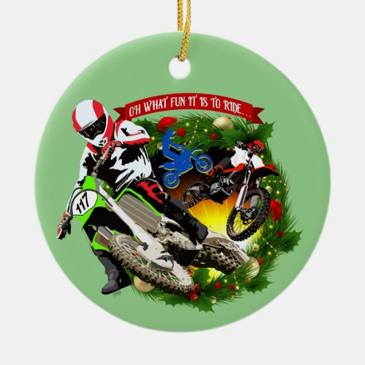 Oh Wat een leuke motorcross Kerstmis Keramisch Ornament (Voorkant)