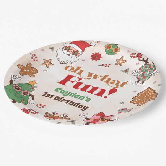Oh wat een leuke retro kerst eerste verjaardag papieren bordje (Gekanteld)