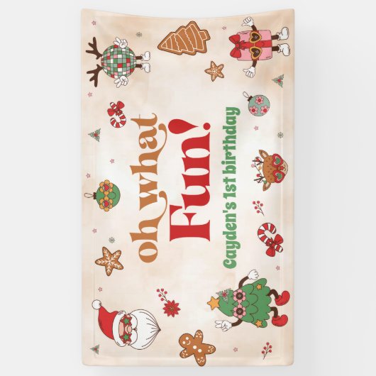 Oh wat een leuke retro kerst eerste verjaardag spandoek (Verticaal)