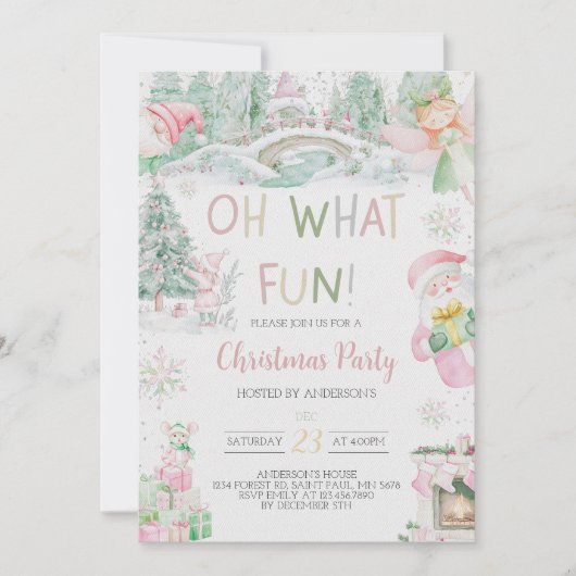 Oh wat een leuke roze kerstfeest uitnodiging (Voorkant)