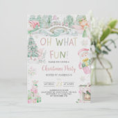 Oh wat een leuke roze kerstfeest uitnodiging (Staand voorkant)