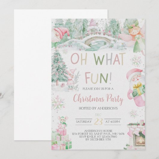 Oh wat een leuke roze kerstfeest uitnodiging (Voorkant / Achterkant)